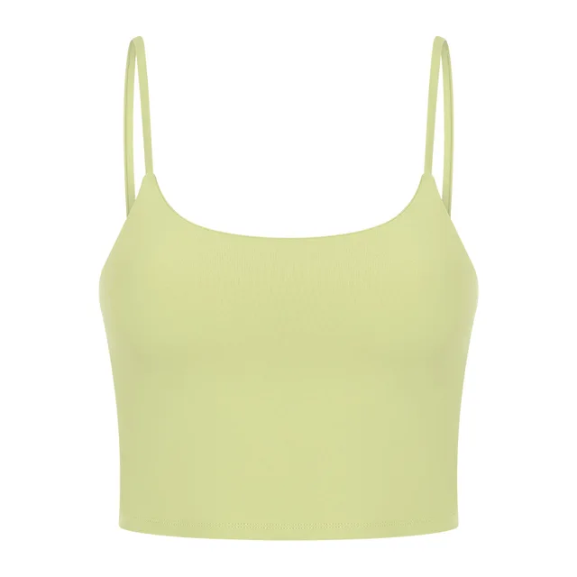 Solid Color Lulu Sport Tank Top Women Fitness Bra Yoga Vest No Rims With Chest Pad Butter Soft Beauty Back Half Sling Gym Clothe Algae yellow