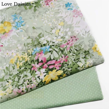 

100% Cotton Pastoral Green Leaves Yellow Blue Small Flower Floral Dots Fabric DIY for Sheet Apparel Dress Blouse Decoration