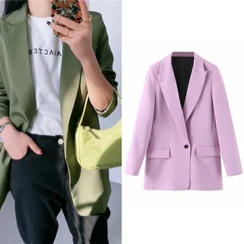 

Women Autumn Fashion Office Wear Pockets Blazers Coat Vintage Notched Collar Long Sleeve Female Outerwear Chic Tops Popular