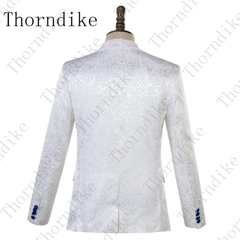 Thorndike жаккардовый Мужской Блейзер белый цветочный мужской костюм, пиджак, приталенный шаль воротник жениха костюм фрак Homme