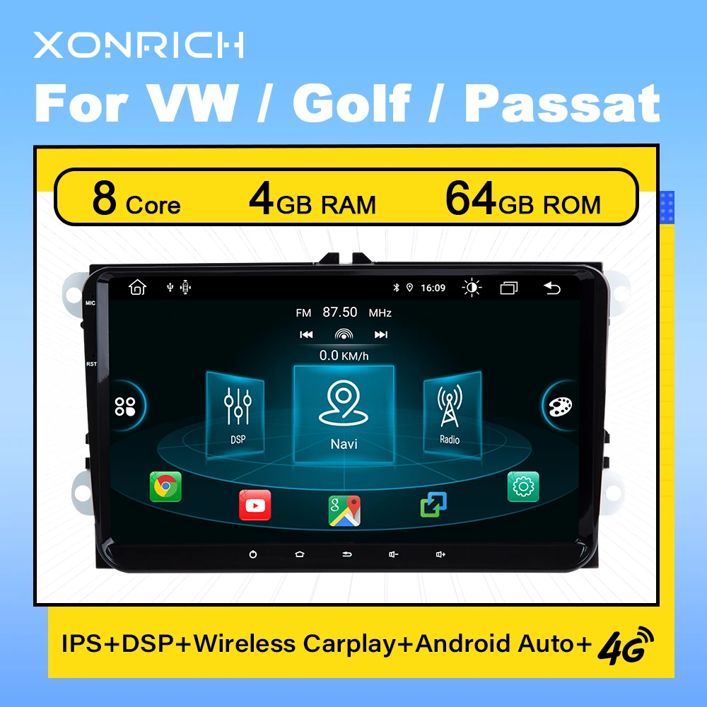 Автомобильный мультимедийный GPS-навигатор 2DIN Android 11 для Volksagen VW Passat B6 golf 56 jetta Skoda