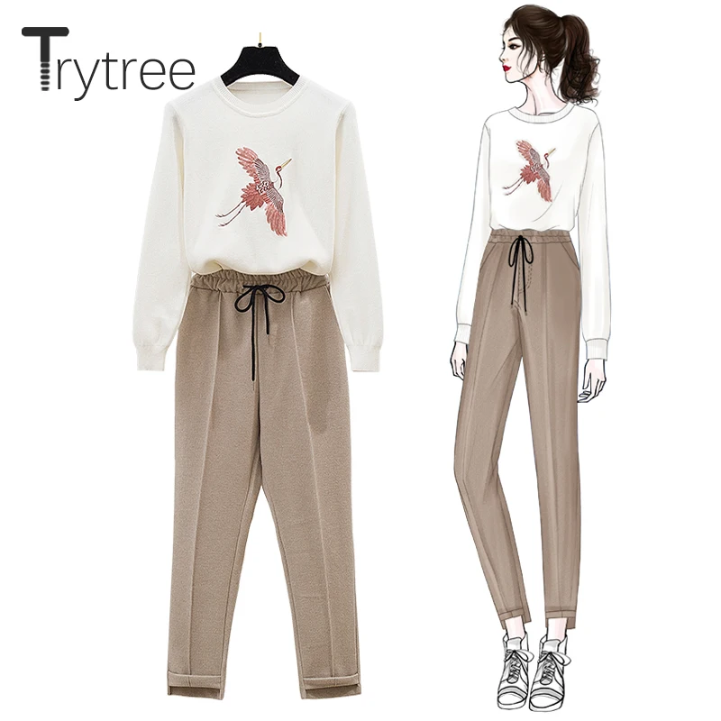 Trytree 2019 осенне-зимний комплект из двух предметов Повседневный Свободный Топ с