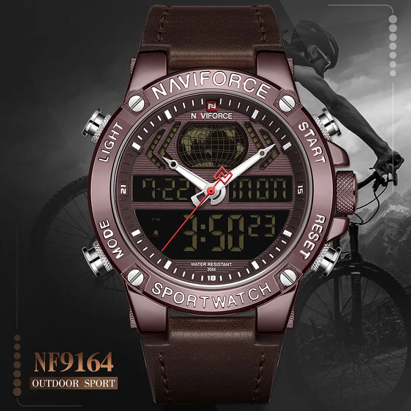 

Naviforce Man Watches 2019 Brand Luxury Leather Analog Digital Quartz Watch Men Waterproof Sport Outdoor Men's Wristwatch Clock