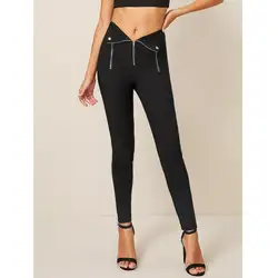 Новые женские Стрейчевые черные брюки-карандаш с высокой талией на молнии, тонкие обтягивающие сексуальные длинные штаны, женская нижняя