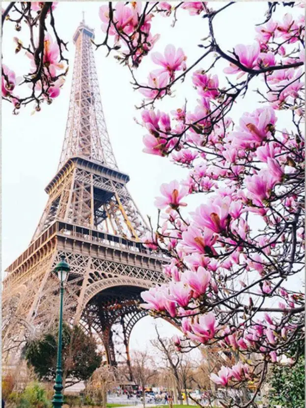 Пейзаж картина выложенная алмазами по номеру Парижская башня Мозаика Искусство