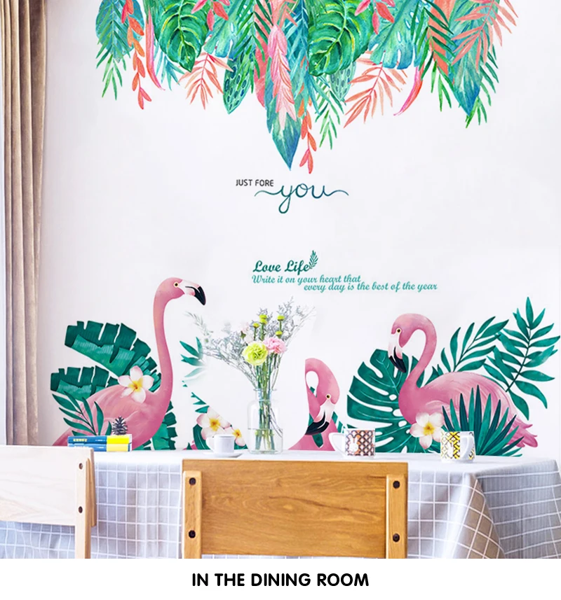 Large flamingo green plant wall stickers bedroom sticker home decor living room sofa background wall decor girl room decoration