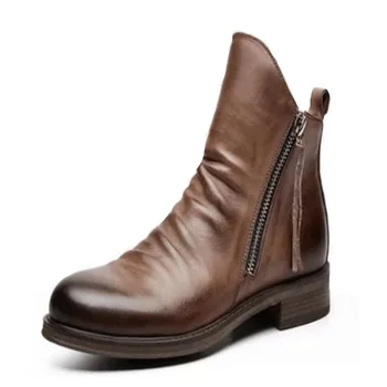 

2020 New Flat heel men boots PU Increase Shoes male Round head Solid Color ZIP fashion winter Botas Hombre Size 38-48