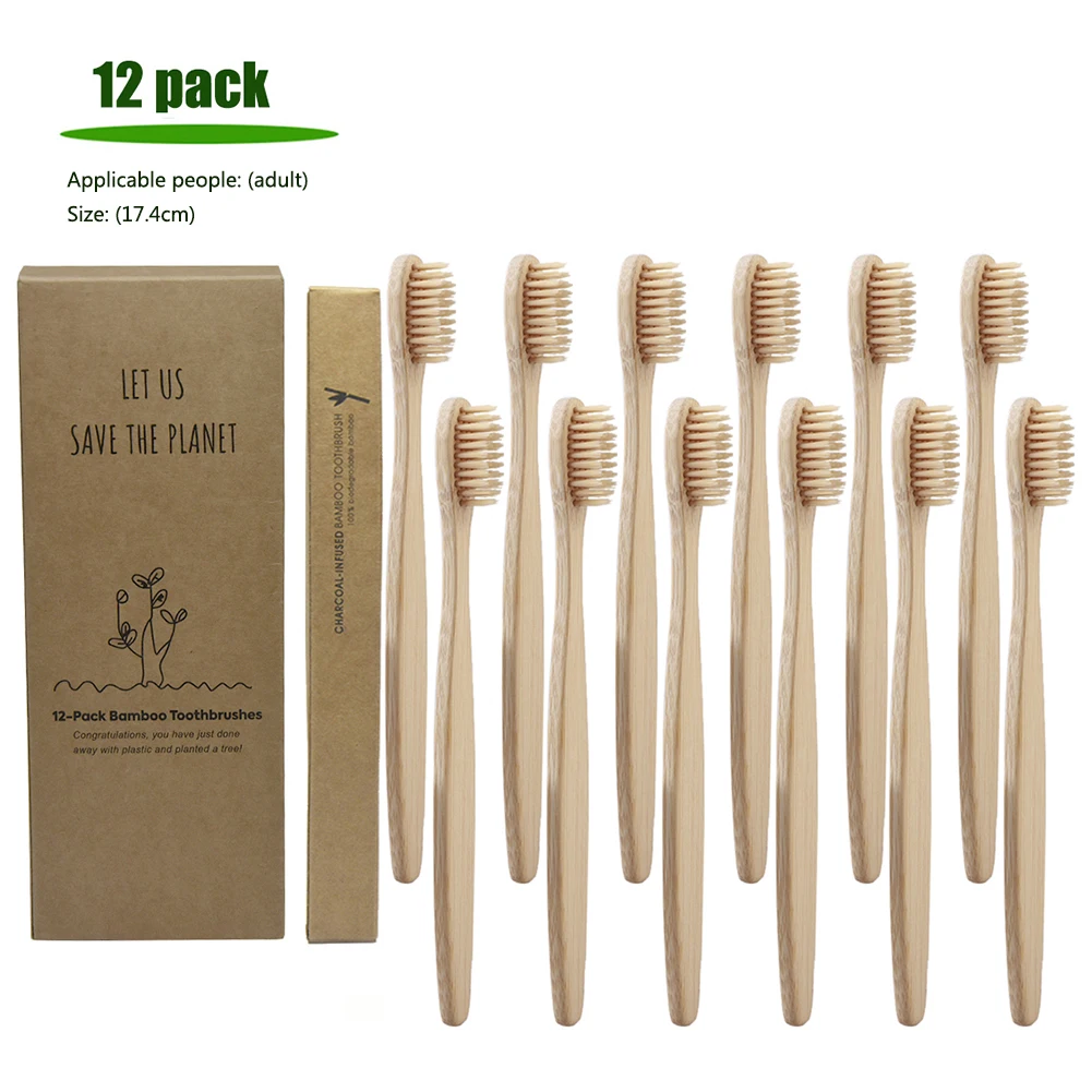 12 шт./setEnvironmental Bamboo угольная зубная щетка для здоровья полости рта низкоуглеродистая средняя мягкая щетина деревянная ручка зубная щетка - Цвет: As Shown