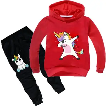 

Unicorn Printed Boys Girls Clothes Spring And Autumn Children's Hooded Sweatshirts Harem Pant Casual Jogging Suit