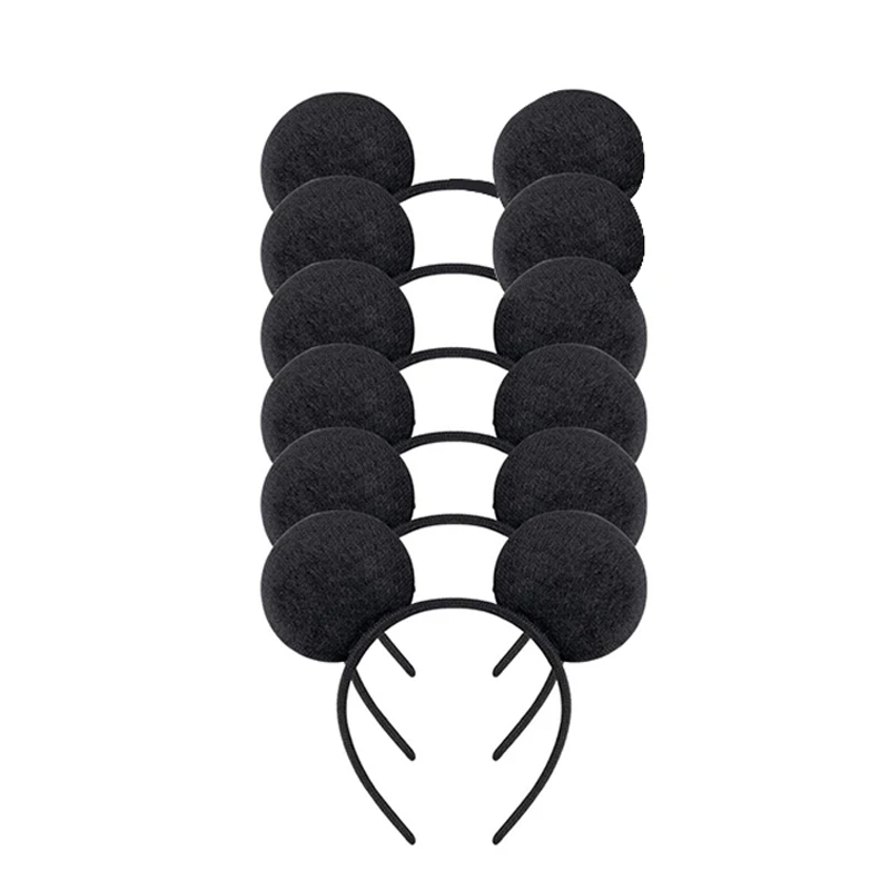 Party Toys 12pcs Minnie Mouse Ears Solid Black Pink Bow Headband Set Costume Deluxe Fabric Mickey Mouse Ears Headband for Party Favor Gifts