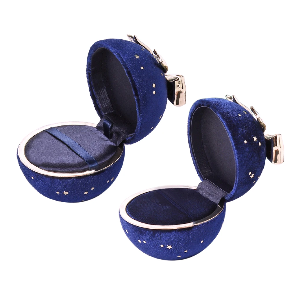 Royal Blue Velvet Jewelry Box Bowknot Wedding Ring Necklace Pendant Display