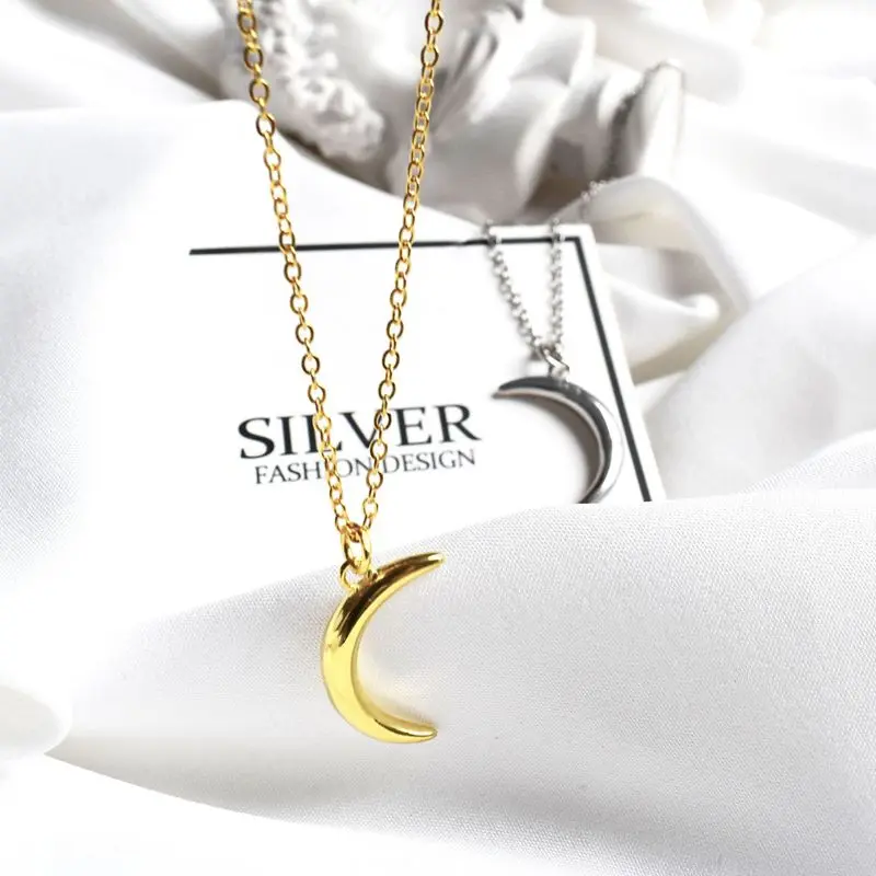 Silvology 925 серебро луна кулон ожерелье 24K золото стереоскопическая подвеска в виде полумесяца для женщин элегантные вечерние ювелирные изделия подарок