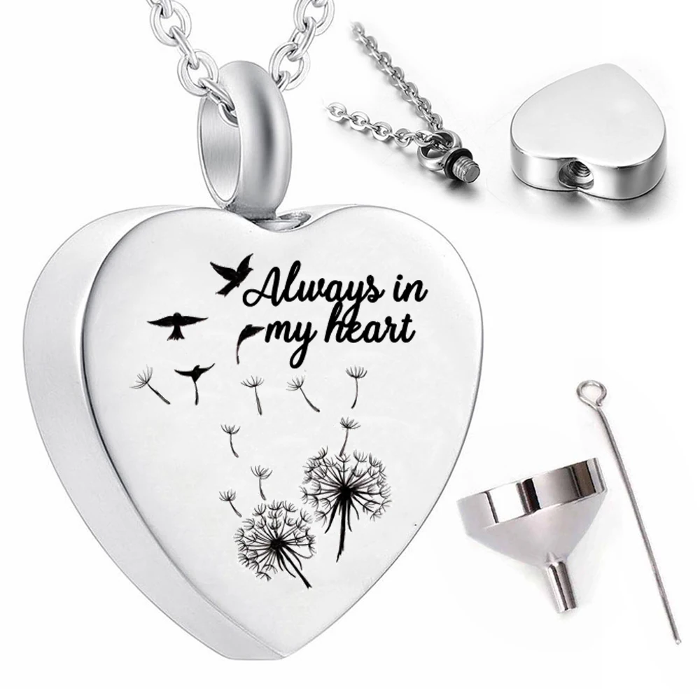 Silver Heart Shaped Lock & Key Charm Cremation Jewelry - Ash Necklace