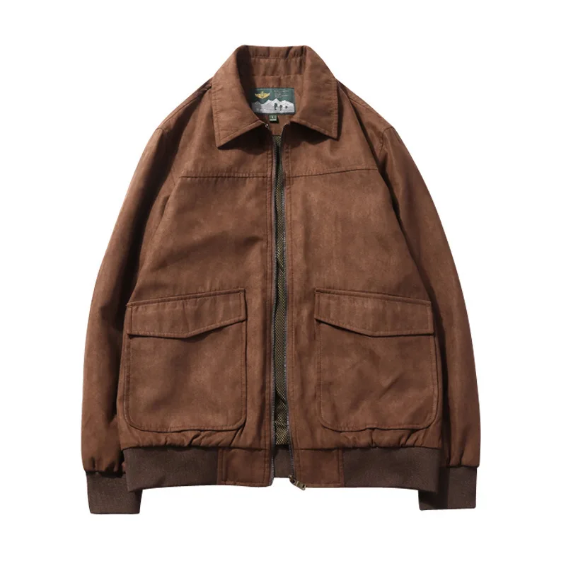 

Spring And Autumn Suede Tooling Jacket Retro Fold-down Collar Jacket Men's 6906
