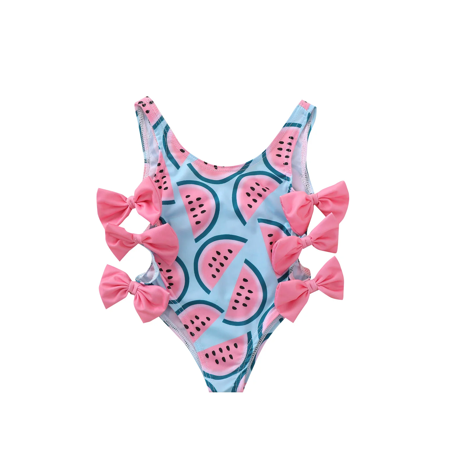 Newborn One-piece Swimsuit, Baby Girl Watermelon Print U-shaped Neck Swimwear with Bowknot 0-4T 1