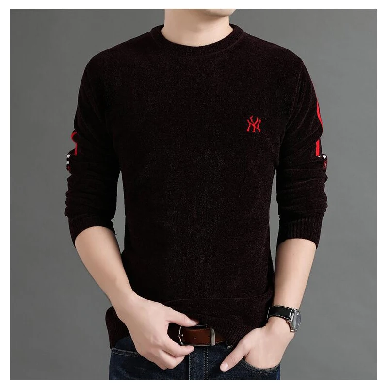 New fall/winter chenille men's sweater casual popular logo line-up men's thickened turtleneck sweater men