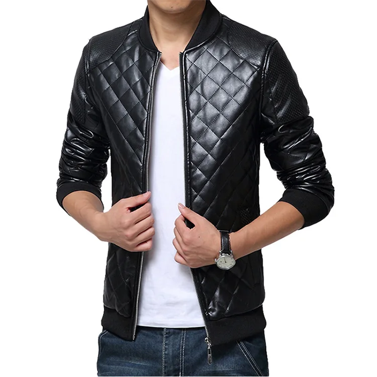 

MEN'S Leather Coat Casual Fashion Jacket Solid Color Zipper Leather Jacket Coat Men'S Wear