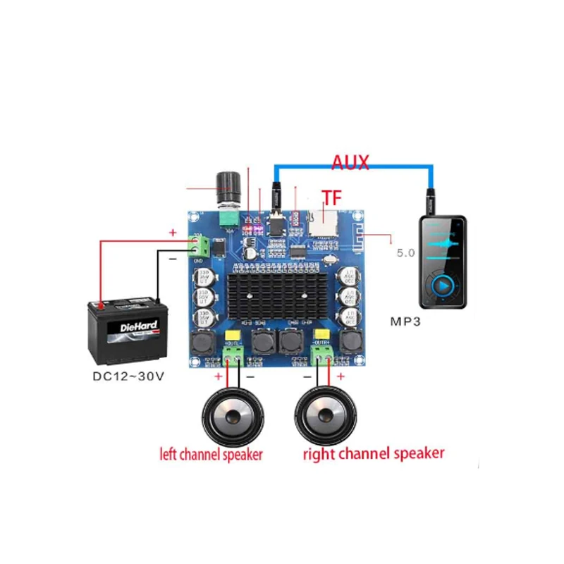 KYYSLB DC12~ 30 в 100 Вт* 2.05.0 усилительная плата Bluetooth TDA7498 XH-A105 цифровой усилитель плата поддержка AUX бортового потенциометра