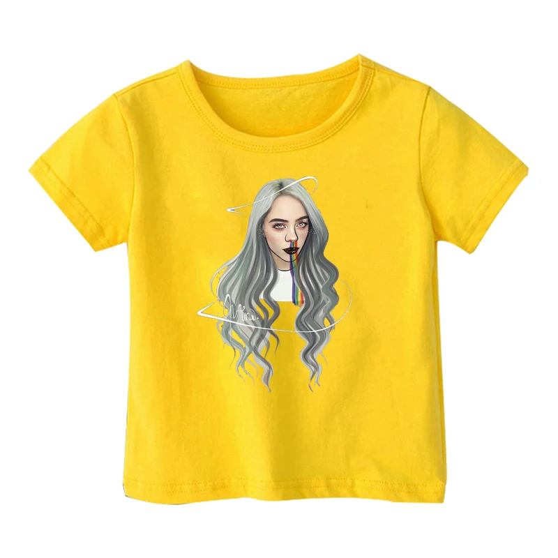 Billie Eilish/топы для девочек, детские футболки в стиле Харадзюку повседневные хлопковые рубашки для малышей, модные детские футболки с короткими рукавами