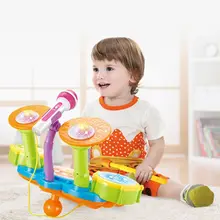 Детская барабанная установка регулируемый микрофон Динамический светильник-вспышка Игрушка развивающая игрушка