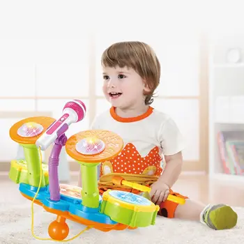 

Kids Drum Set Adjustable Microphone Dynamic Flash Light Toy Developmental Toy