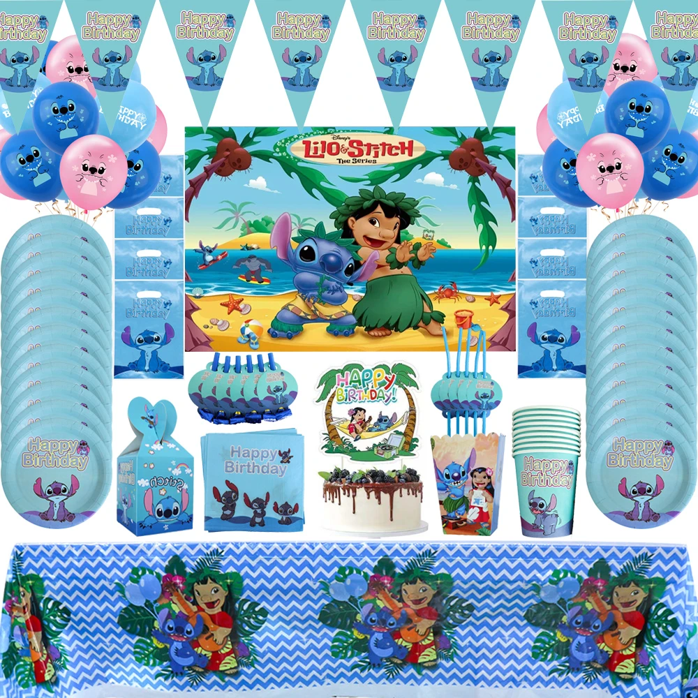 hacha suelo frío Disney Juego de vajilla con temática de Lilo & Stitch para fiesta de  cumpleaños de niños, platos de papel de dibujos animados, tazas, globos,  decoración para fiesta de Baby Shower| | - AliExpress