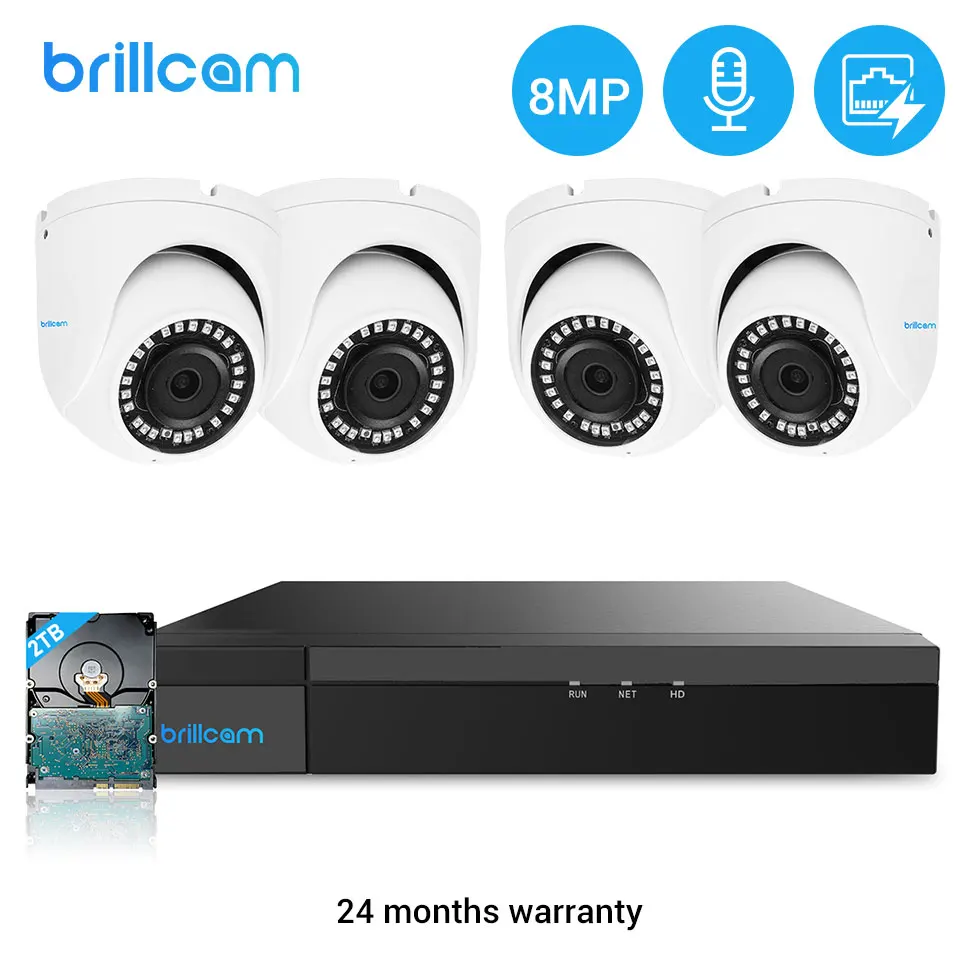 Brillcam 8CH Ultra HD 8MP Video Surveillance Kit 4pcs 4K POE IP Camera