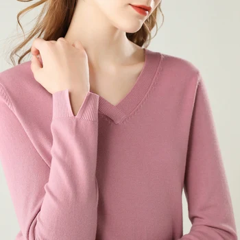 

2019 autumn and winter cashmere sweater women's fashion sexy V-neck sweater loose sweater large size pullover