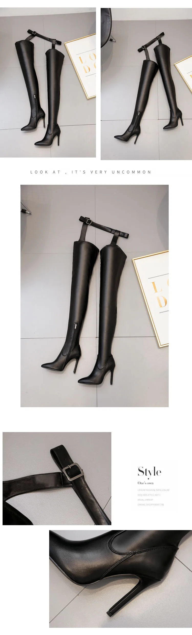 Plus Size 42 Leather Over The Knee High Boots Women Black Sexy Pants Boots One Boots Catwalk Women's Shoes thigh high boots