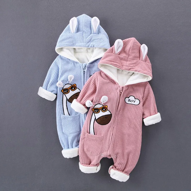 

Baby Girls Clothes Baby rompers Spring Autumn Baby Boys Romper Cartoon Overalls Hooded Warm Fleece Jackets For Baby Girl