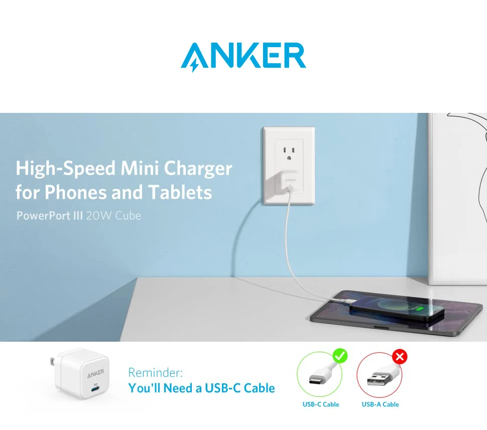 usb c charger Anker 20W fast Charger PowerPort III 20W Cube Charger for iPhone 12/iphone 13 quick charger for xiaomi usb car charge