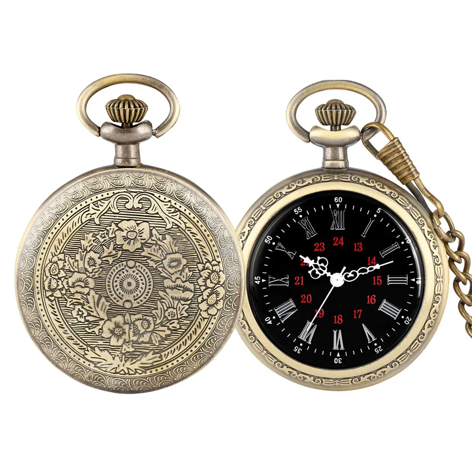 Бронзовые ретро римские цифры дисплей кварцевые карманные часы винтажные Подвесные часы для мужчин женщин брелок свитер цепь/висячая цепь - Цвет: 30 cm pocket chain