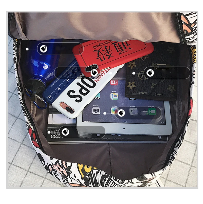 New backpack female cartoon alphabet doodle personality wild backpack men and women shoulder bag mochila