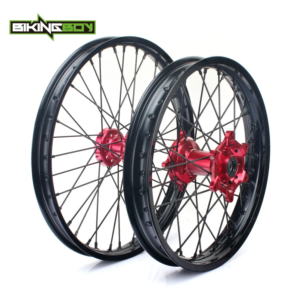 red BIKINGBOY MX 2" 18" передние и задние колеса обода концентратора 36 спиц для HONDA CRF250R- CRF450R 2013 17 - Цвет: red