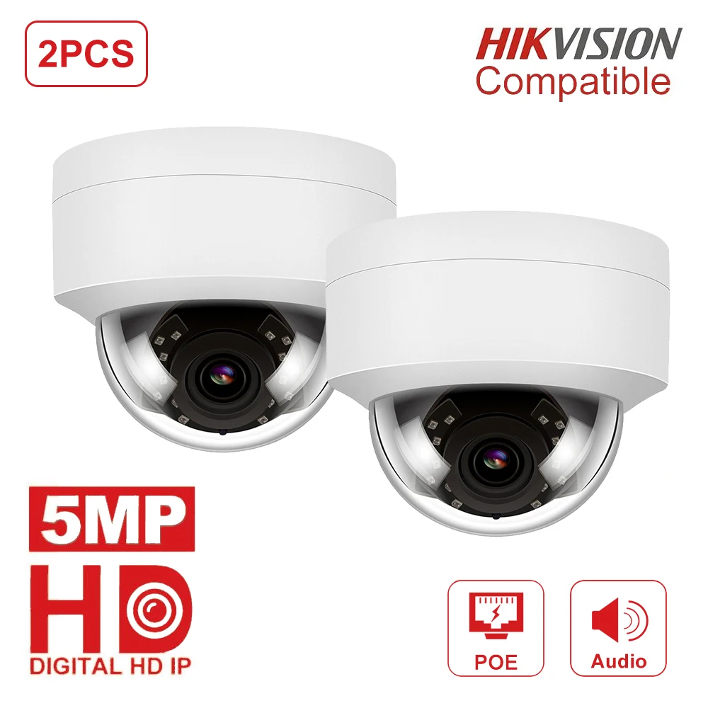 

2pcs/lot Hikvision Compatible 5MP POE IP Camera H.265 Outdoor HD Security Dome CCTV Camera 30M IR Motion Detection One Way Audio