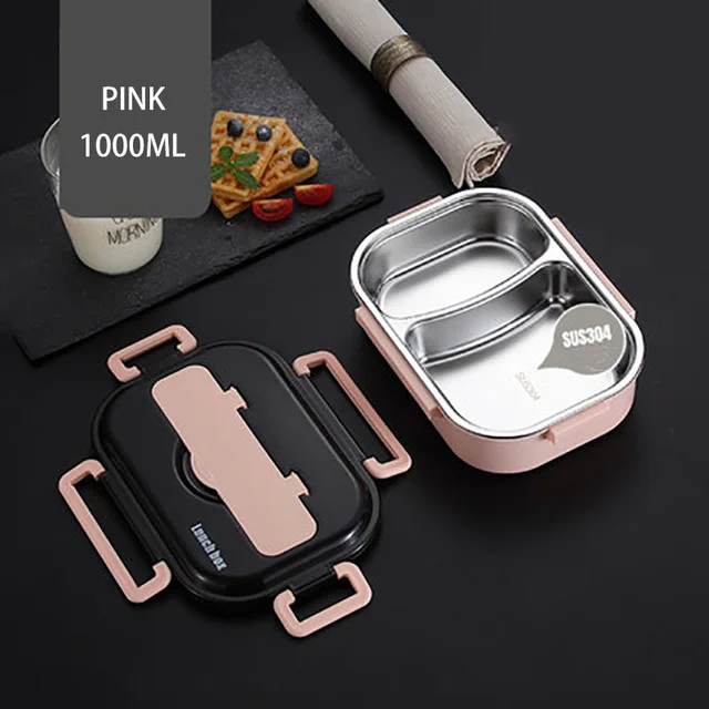Pink 2 compartment thermo lunchbox for Kids With Compartments 304 Stainless Steel Japanese Bento Box Microwave Heating Food Container Tableware - Цвет: Pink 2 compartment