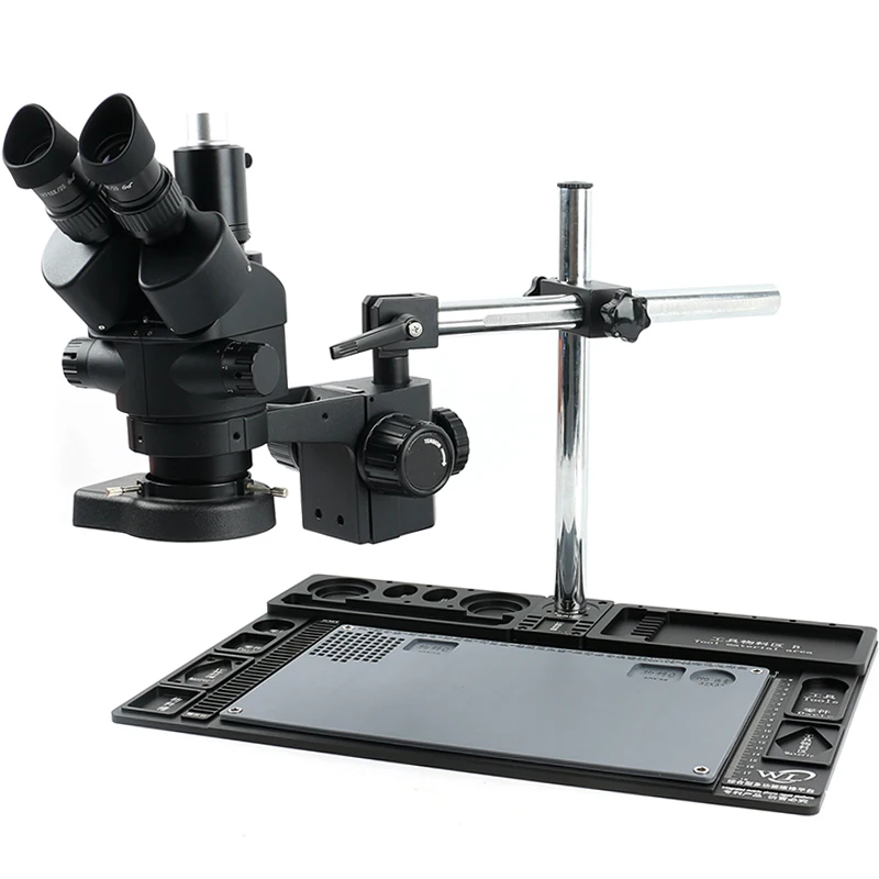 US $195.79 Black Trinocular Stereo Microscope Simul Focal 35 90x Zoom Barlow Objective Lens 144 Led Lamp Maintenance Workbench