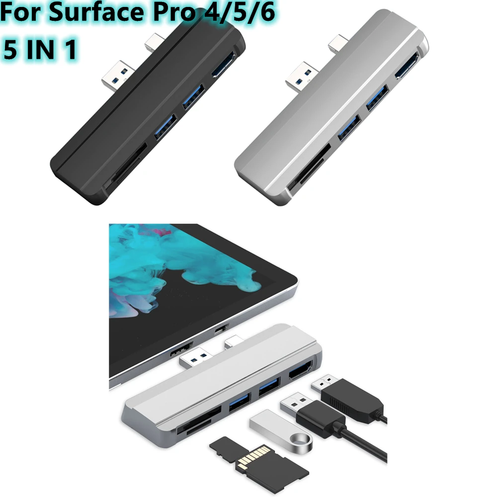 5 In 1 Dual-Port Usb3.0 Micro Sd Sdhc Sdxc Sd Usb Hub Dock Adattatore Convertitore Da Mini Dp A Hdmi Per Surface Pro 4/5/6