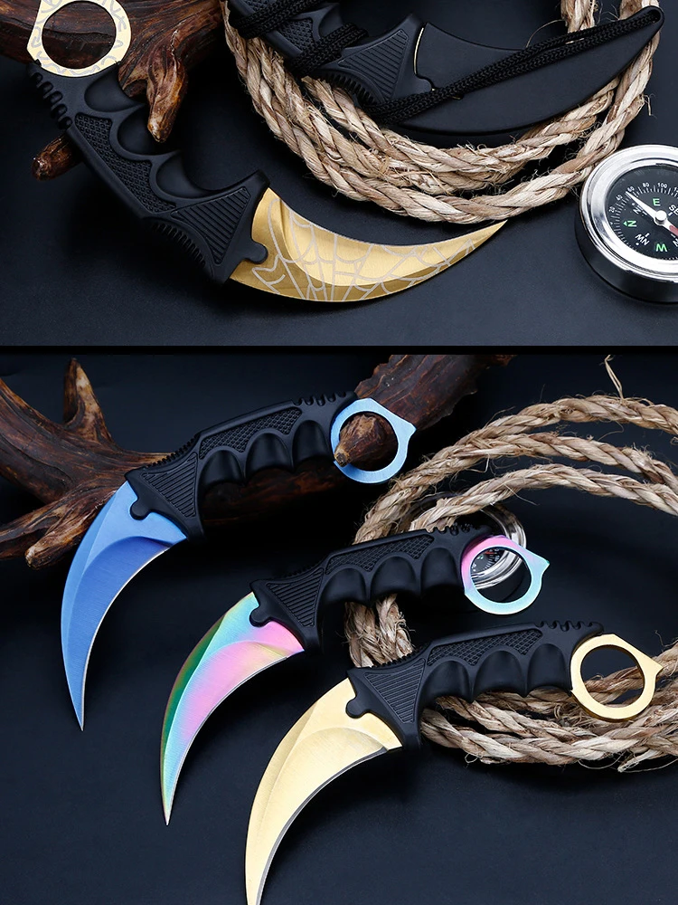 CS GO нож-Коготь Karambit, нож для шеи с ножной, Тигриный зуб, настоящий игровой нож, красный, синий, золотой цвета, Походный нож