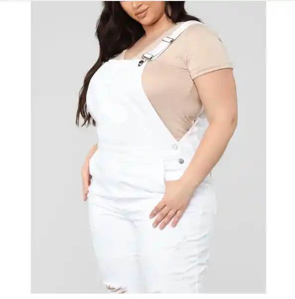 Plus Size L 5xl Women Fashion Hole White Jumpsuit Overalls Autumn