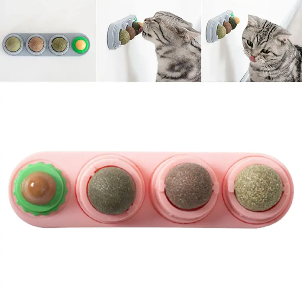 4x Catnip Balls Rotatable Safe Detachable Edible Interactive for Teeth Grinding Kitten Chew Toys Cat Wall Treats dog chew toys Toys