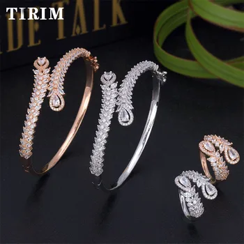 

TIRIM Luxury Cubic Zircon Adjustable Bangle Ring Sets for Women Crystal CZ Dubai Bracelet Party Jewelry & Accessories musulman e