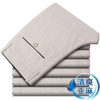 

2020 men thin leisure linen trousers straight youth cultivate one's morality pants elastic no-iron anti-wrinkle loose business