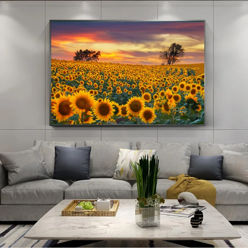 Modern Abstract Sunflower Canvas Art - 40x60cm Black Framed Wall Decor For Living Room - View #10