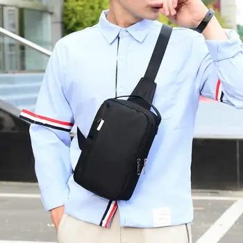 

Simple Business Crossbody Bags Men Nylon Travel Shoulder Handbags Men USB Headphone Zipper Large Capacity Chest Bags