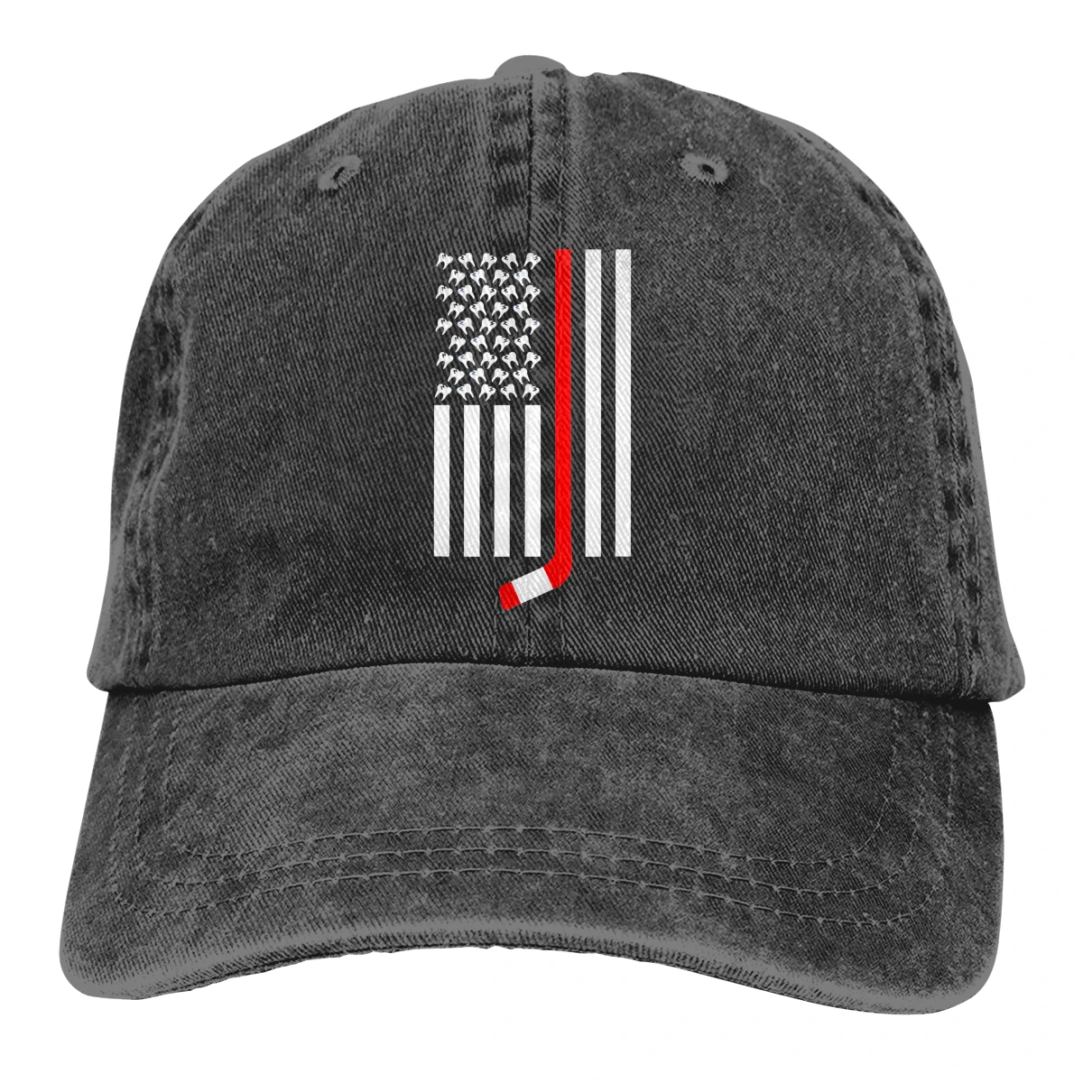 Хоккейная клюшка и зубы американский флаг Casquette унисекс Мужские и женские деним Strapback бейсболка Регулируемая шляпа для гольфа