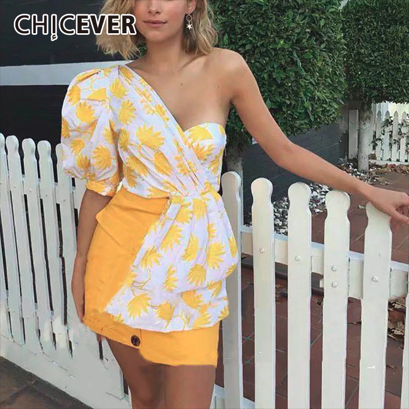 Женская блузка с открытыми плечами CHICEVER асимметричная пышными рукавами и