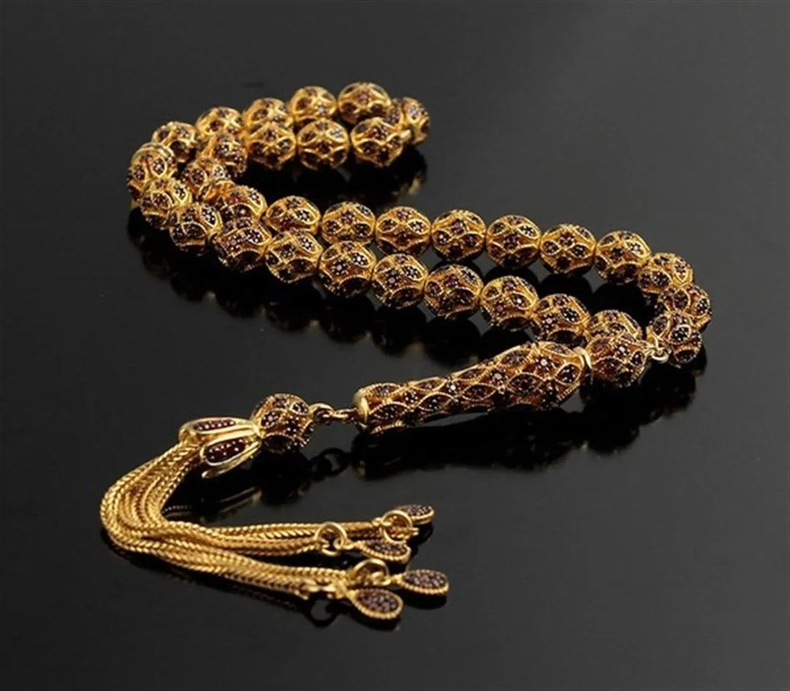 Modello Telcari In Argento Sterling 925 Con Zirconi Rossi 33 Pezzi Tasbih Design Speciale Regalo Islamico, Perline Di Preghiera Musulmane