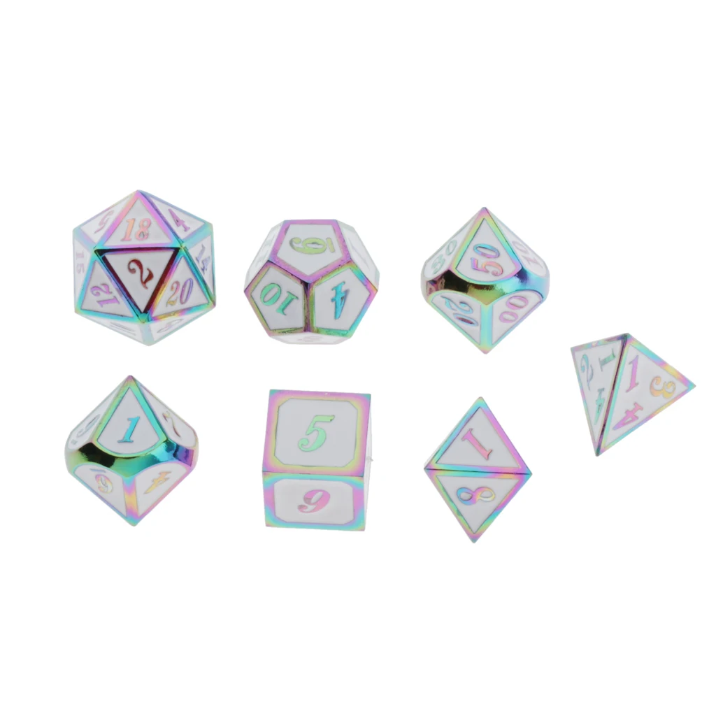 7pcs Embossed Metal Multi-sided Polyhedral Dice Set for Dungeons and Dragons Dice MTG DND RPG Table Games Board Game D20 D12 Set