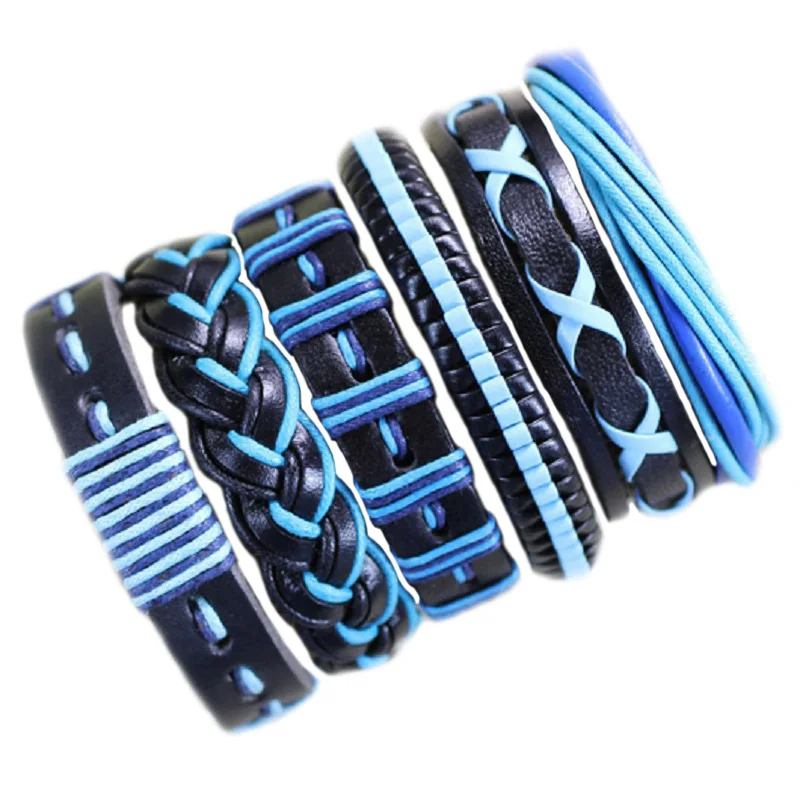6 шт./компл. оберточные тканые мужские Многослойные браслеты ручной работы
